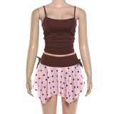 Sleeveless Sling Tank Top Polka Dot Print Skirt Suit GZJQ-K6S06875A