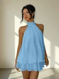 Sleeveless Backless Mesh Mini Dress GWSD-D1995166