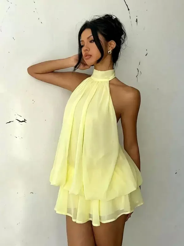 Sleeveless Backless Mesh Mini Dress GWSD-D1995166