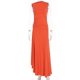 Sleeveless Solid Color Ruched Maxi Dress GWSD-ZD250717