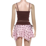 Sleeveless Sling Tank Top Polka Dot Print Skirt Suit GZJQ-K6S06875A