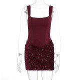 Sequin Patchwork Sling Mini Dress GWSD-D1995142