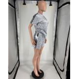 Print Short Sleeve Shorts Sport 2 Piece Set FOSF-8835
