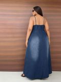 Plus Size Casual Sling Loose Denim Maxi Dress GYLN-0615