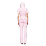 Letter Print Short Sleeve Sport Two Piece Pants Set FOSF-8830