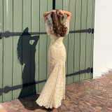 Lace Patchwork V Neck Print Maxi Dress GPKJ-MR48517