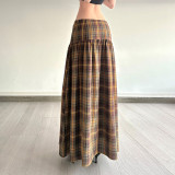 Vintage Plaid Print Long Skirt GPKJ-MR46427