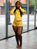 Hooded Zipper Long Sleeve Shorts 3 Piece Set(With Headband) CH-26019
