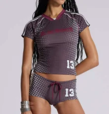 Letter Print Short Sleeve Two Piece Short Set GKYS-2534