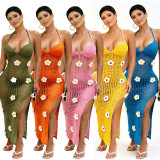 Crocheted Halterneck Split Beach Maxi Dress CM-60505