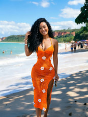 Crocheted Halterneck Split Beach Maxi Dress CM-60505