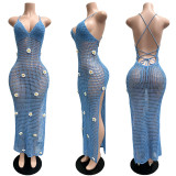Crocheted Halterneck Split Beach Maxi Dress CM-60505