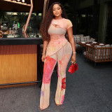 Short Sleeve Hollow Out Mesh 2 Piece Pants Set SHD-8102
