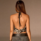 Leopard Print Mesh Backless Tops GYHF-60451TBZ