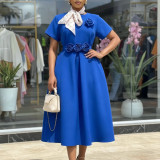 Plus Size Short Sleeve 3D Flower Midi Dress GATE-627