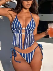 Stripe Tie Up Bikinis Two Piece Swimsuit CSYZ-G617KY