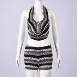 Contrast Color Sling Top Two Piece Shorts Set GYHF-11790DBM