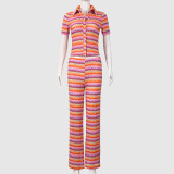 Stripe Lapel Tops Two Piece Pants Set GYHF-32598SBY