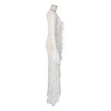 Lace V Neck Long Sleeve Maxi Dress AIL-348