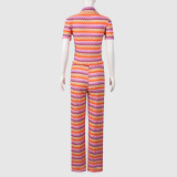 Stripe Lapel Tops Two Piece Pants Set GYHF-32598SBY