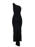Solid Color Single Shoulder Maxi Dress FENF-5006
