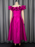 One Shoudler Ruched Sleeve Midi Dress GKEN-AM050643