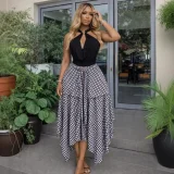 Plaid Print Tie Up Irregular Long Skirts GCNE-75218