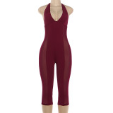 Mesh Patchwork See Through Fifth Jumpsuit GZJQ-K6Q07445A
