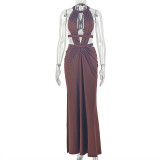 Halterneck Sleeveless Backless Maxi Dress GJYO-JD305261