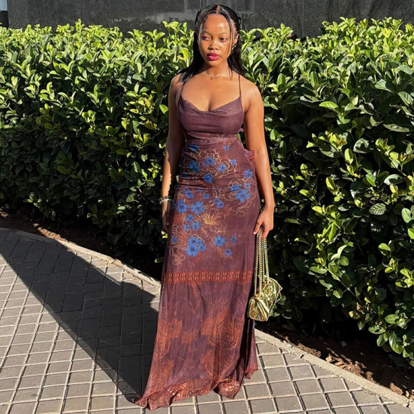 Sexy Print Backless Maxi Dress GJYO-JD305161