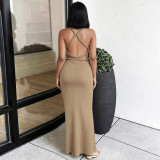 Solid Color Hollow Out Backless Long Dress GZJQ-K6D07057A