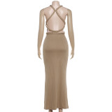 Solid Color Hollow Out Backless Long Dress GZJQ-K6D07057A