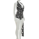 Sleeveless Halterneck Polka Dots Print Short Suit GDSF-J26ST156