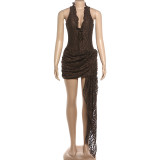 Lace Patchwork Deep V Neck Mini Dress GZJQ-K6D05341A