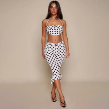 Polka Dots Print Halterneck Top Seventh Pants Suit GSZM-C26ST128