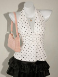 Polka Dots Print Backless Tops GXIY-K26L2054