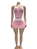 VIP1 Letter Print Halterneck Tank Top Skirts 2 Piece Set GFCF-1462
