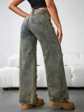 Retro Ripped Loose Straight Jeans GYXN-66288
