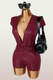 Solid Color Short Sleeve Short 2 Piece Set YWXS-K26L2485