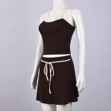 Contrast Color Tie Up Two Piece Skirts Set GFRT-42131SBG