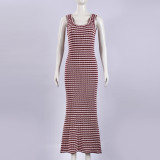 Sleeveless Stripe Fishtail Dress GFRT-42099DBG