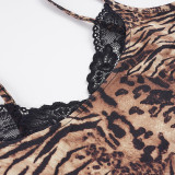 Leopard Print Lace Patchwork Two Piece Short Set GPKJ-MR49217