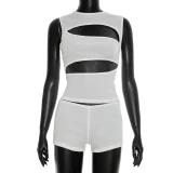 Solid Color Sleeveless Two Piece Shorts Set GDSF-J26ST068