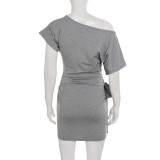 Solid Color Slash Shoulder Mini Dress GPKJ-MR46607