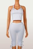Solid Color Halterneck Top Seventh Pants Suit YWXS-K25L1878