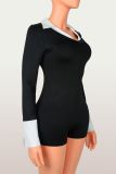 Lapel Patchwork V Neck Romper YWXS-K26L2180