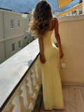 Solid Color V Neck Sling Maxi Dress YWXS-K26L2175