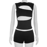 Solid Color Sleeveless Two Piece Shorts Set GDSF-J26ST068