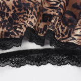 Leopard Print Lace Patchwork Two Piece Short Set GPKJ-MR49217
