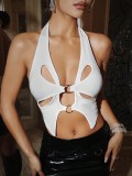 Hollow Out Solid Color T Shirt GYSQ-GTFB1450